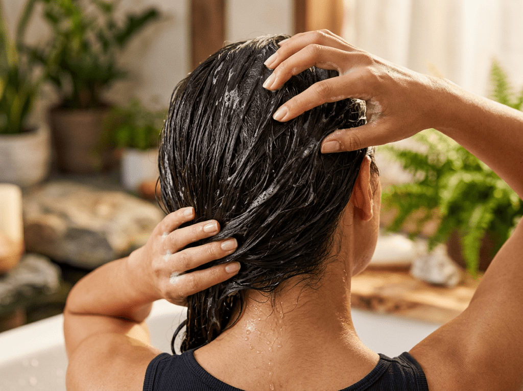 5 Ways to Get the Best Results from Sulphate-Free Shampoo & Conditioner Person massaging shampoo into wet hair from behind